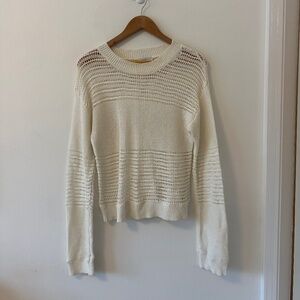 Crescent Linen and Cotton Crochet Pointelle Crewneck Sweater | Size Small